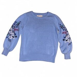 LOFT Blue Floral Sleeve Sweater